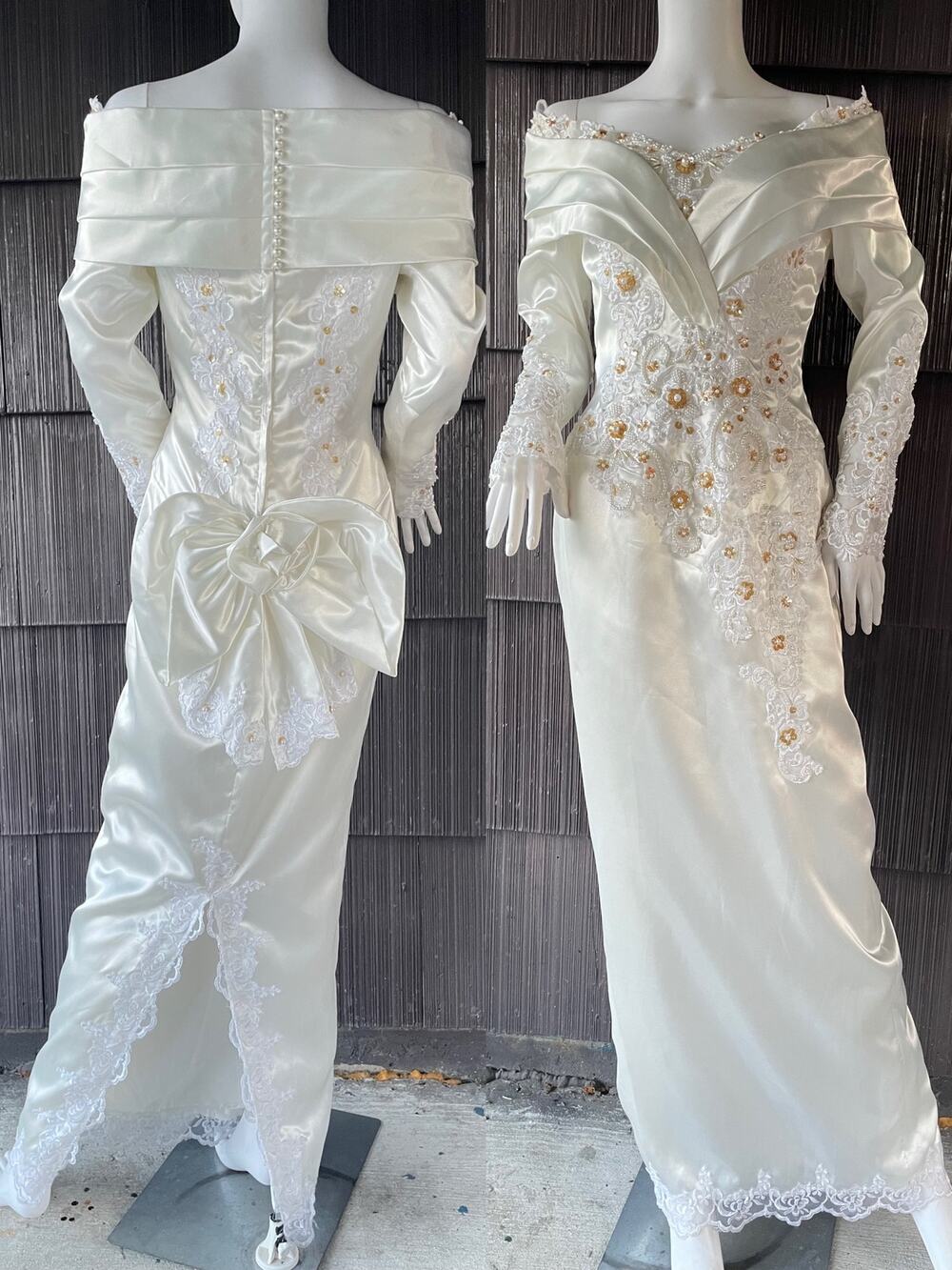 🔥Vintage 80s Bridal Originals off the shoulder lace beaded sheath wedding dress